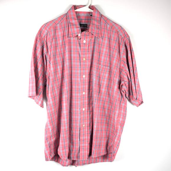 Gitman Brothers Other - Gitman Bros Large Short Sleeve Button Down Mens Pink Plaid Cotton Shirt USA